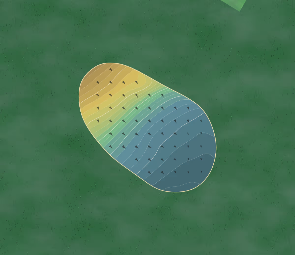 Green contour map of Piscataquis CC in Guilford, Maine — 119 elevation contours at a 3-inch interval with fall-line arrows, traced from 1-meter lidar