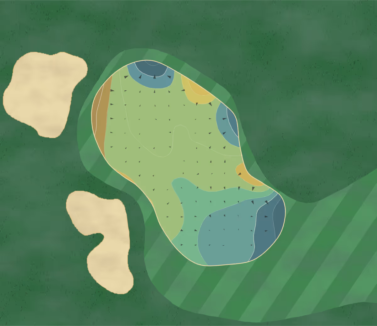 Green contour map of Plantation Course in Edisto Beach, South Carolina — 124 elevation contours at a 3-inch interval with fall-line arrows, traced from 1-meter lidar