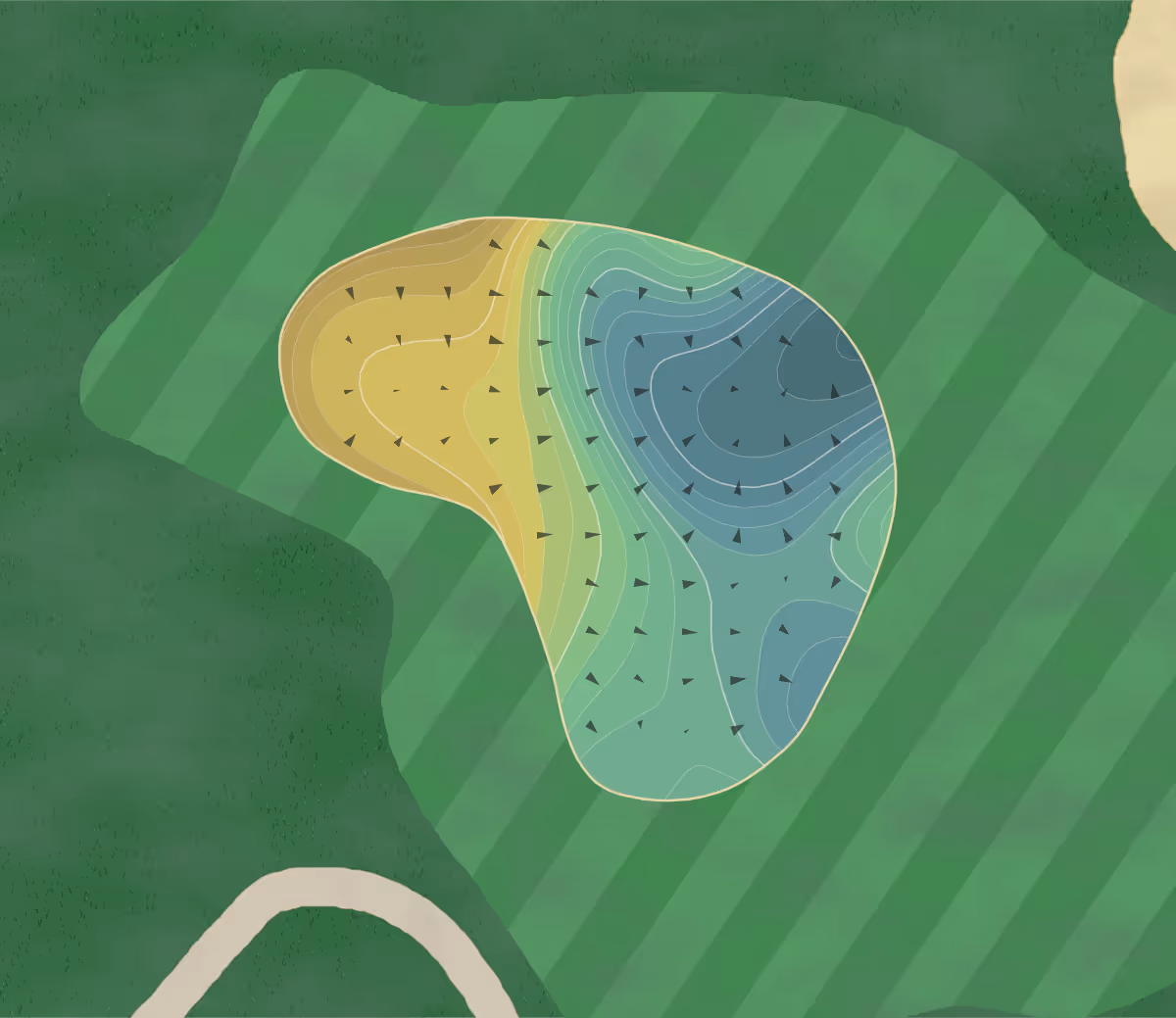 Green contour map of Plantation Lakes in Milsboro, Delaware — 237 elevation contours at a 3-inch interval with fall-line arrows, traced from 1-meter lidar