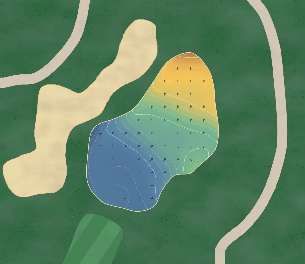 Green contour map of Plantation Palms in Land O Lakes, Florida — 172 elevation contours at a 3-inch interval with fall-line arrows, traced from 1-meter lidar