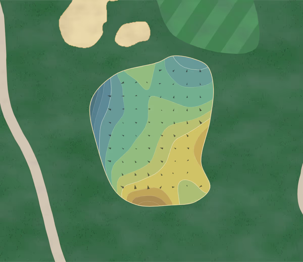 Green contour map of Pleasant Valley in Little Rock, Arkansas — 258 elevation contours at a 3-inch interval with fall-line arrows, traced from 1-meter lidar