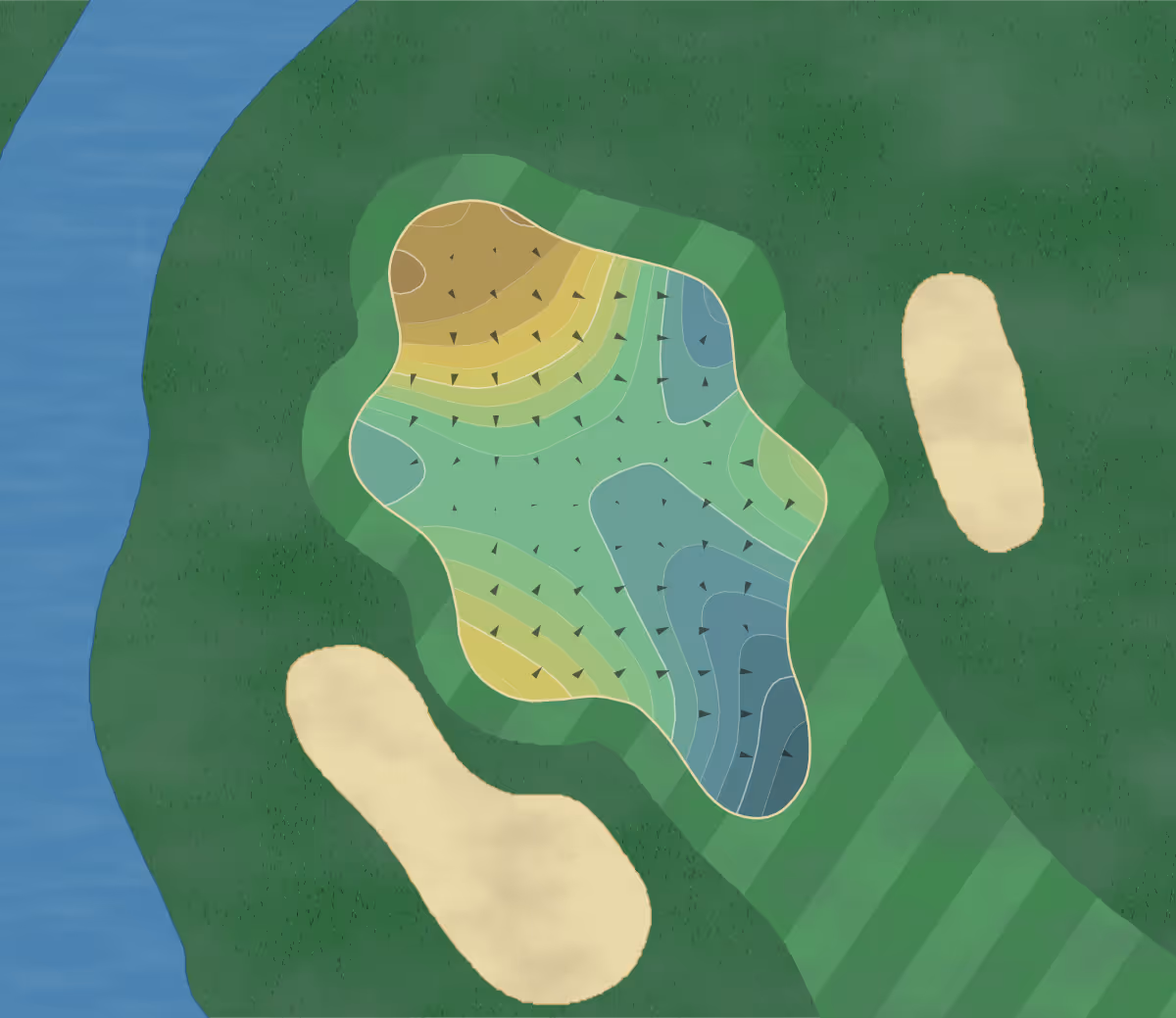 Green contour map of Pleasant Valley in Iowa City, Iowa — 238 elevation contours at a 3-inch interval with fall-line arrows, traced from 1-meter lidar