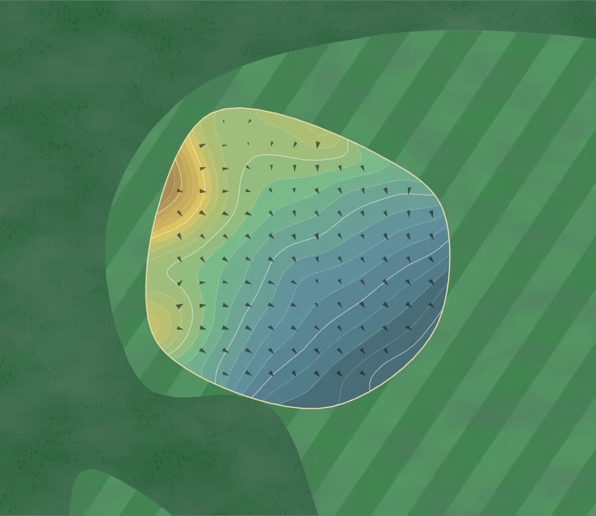 Green contour map of Pocono Farms in Tobyhanna, Pennsylvania — 94 elevation contours at a 3-inch interval with fall-line arrows, traced from 1-meter lidar