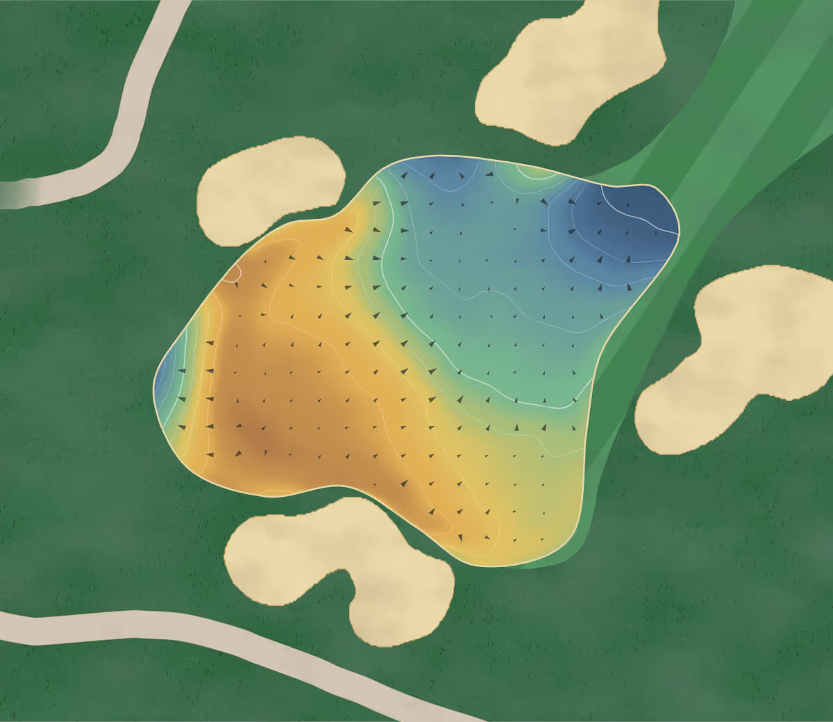 Green contour map of Point Grey in Vancouver, Canada: 113 elevation contours at a 8-centimeter interval with fall-line arrows, traced from 1-meter lidar