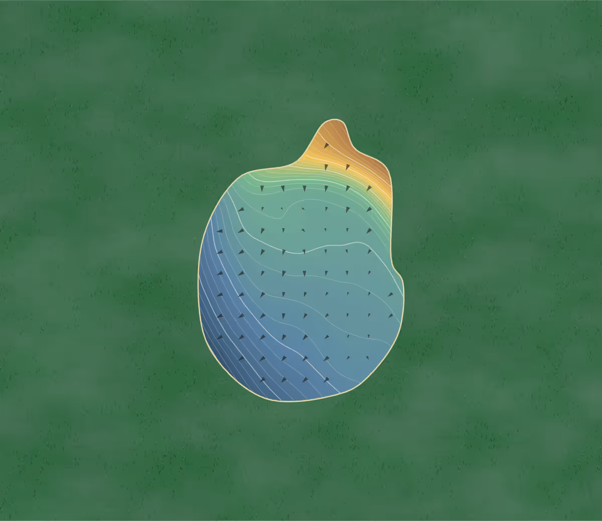 Green contour map of Pontypridd in WL, Wales — 154 elevation contours at a 8-centimeter interval with fall-line arrows, traced from 1-meter lidar