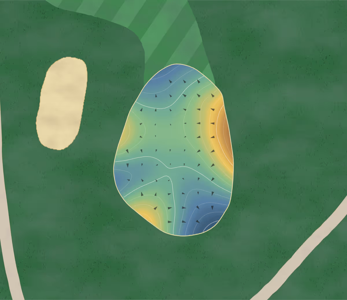 Green contour map of Poolesville in Poolesville, Maryland: 153 elevation contours at a 3-inch interval with fall-line arrows, traced from 1-meter lidar