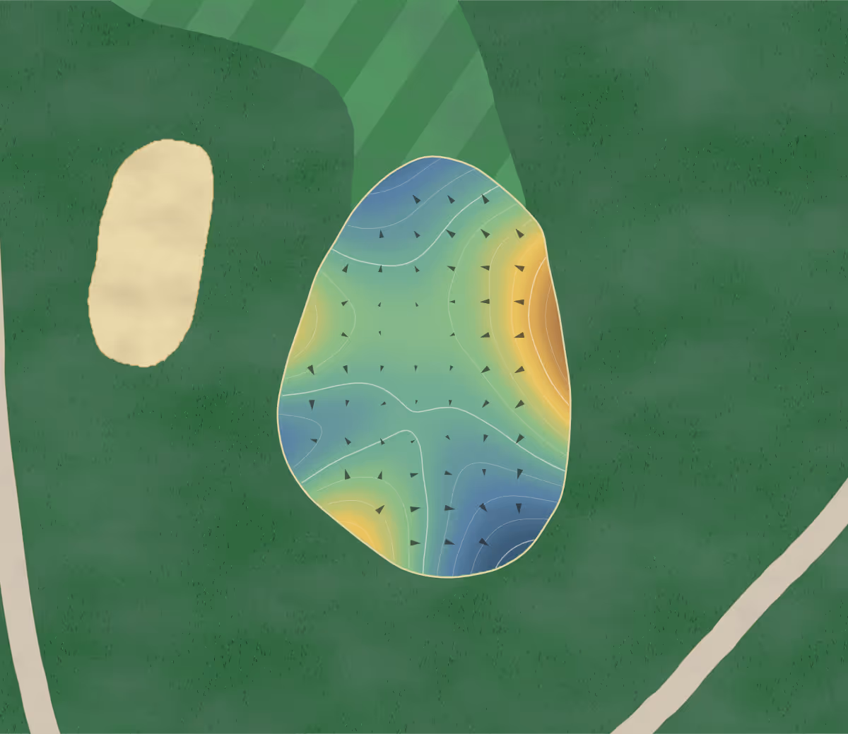 Green contour map of Poolesville in Poolesville, Maryland — 153 elevation contours at a 3-inch interval with fall-line arrows, traced from 1-meter lidar