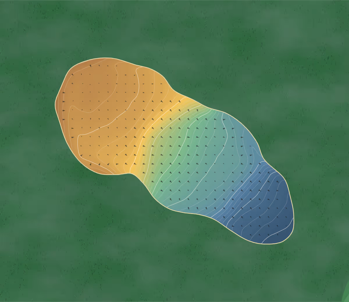 Green contour map of Portal in Tarporley, England — 441 elevation contours at a 8-centimeter interval with fall-line arrows, traced from 1-meter lidar