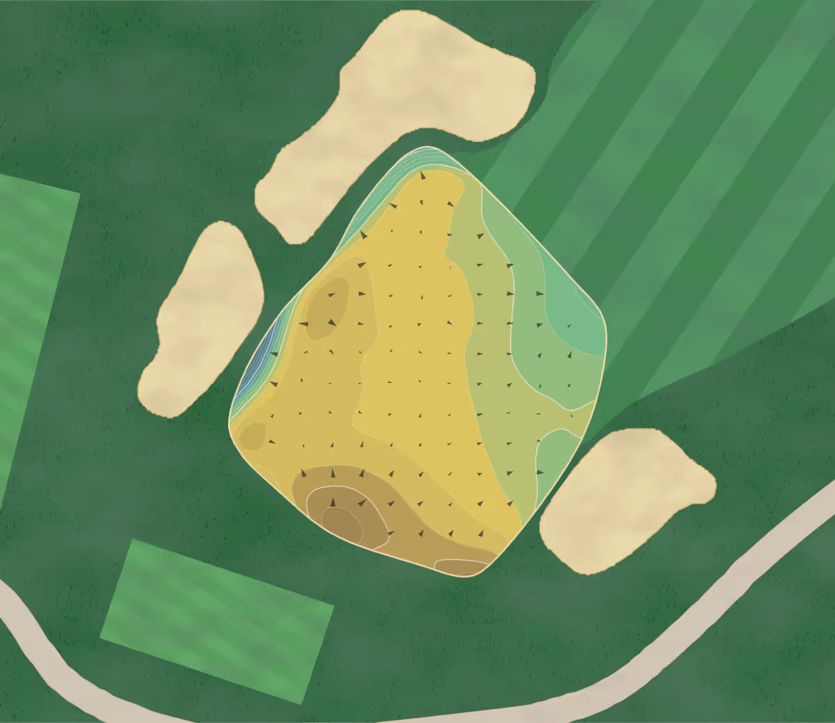 Green contour map of Portland CC in Falmouth Foreside, Maine — 292 elevation contours at a 3-inch interval with fall-line arrows, traced from 1-meter lidar