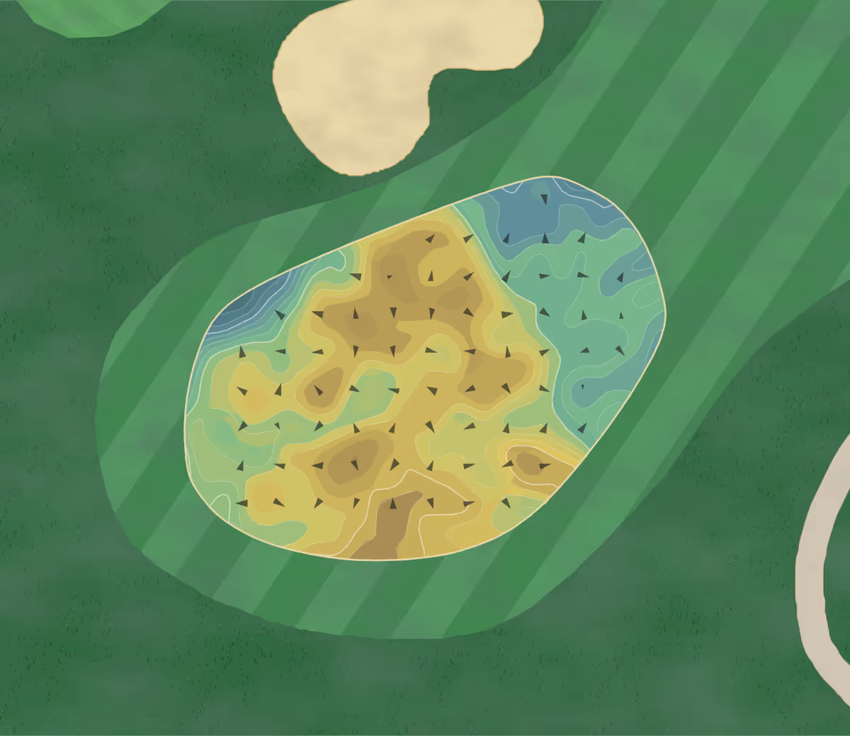 Green contour map of Portland Golf in Portland, Connecticut — 234 elevation contours at a 3-inch interval with fall-line arrows, traced from 1-meter lidar