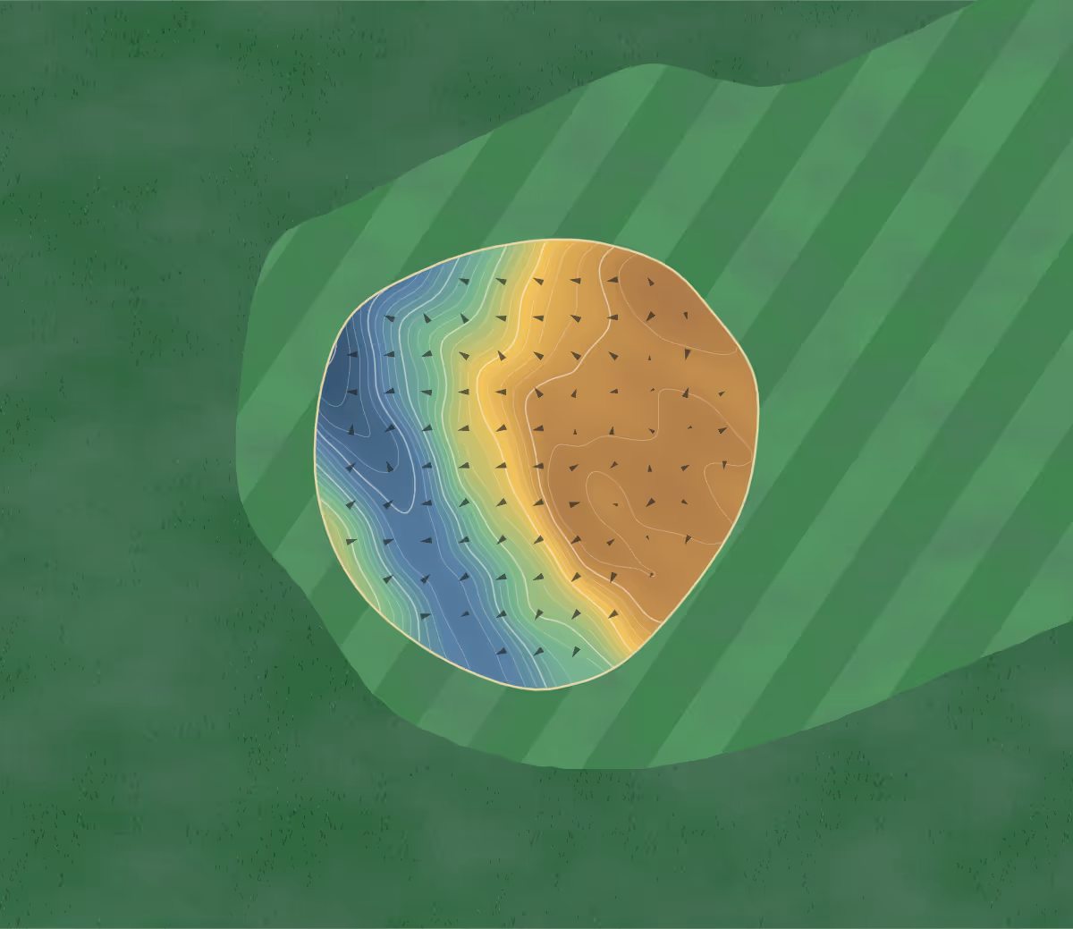 Green contour map of Portmahomack in Tain, Scotland: 143 elevation contours at a 8-centimeter interval with fall-line arrows, traced from 1-meter lidar
