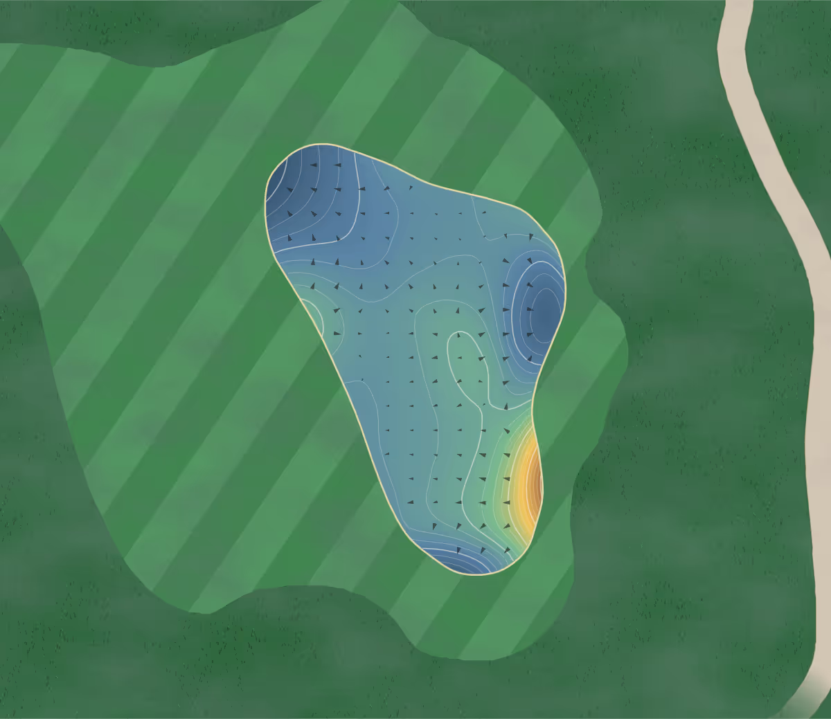 Green contour map of Portmarnock in Portmarnock, Ireland: 220 elevation contours at a 8-centimeter interval with fall-line arrows, traced from 1-meter lidar