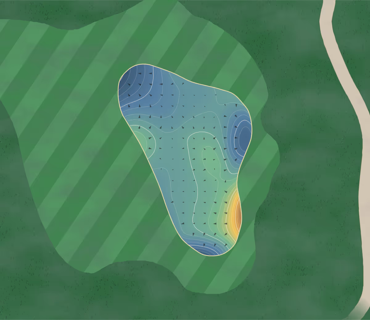Green contour map of Portmarnock in Portmarnock, Ireland — 218 elevation contours at a 8-centimeter interval with fall-line arrows, traced from 1-meter lidar