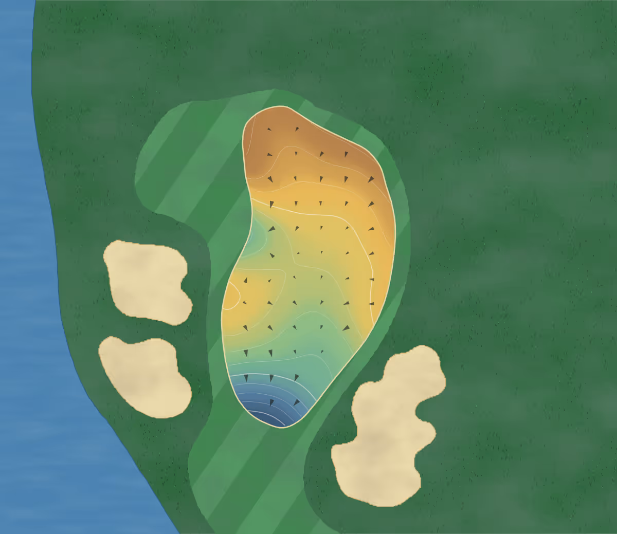 Green contour map of Portola in Palm Desert, California — 56 elevation contours at a 3-inch interval with fall-line arrows, traced from 1-meter lidar