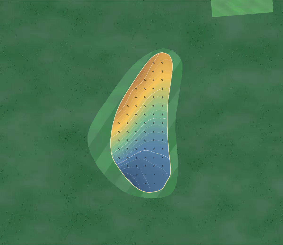 Green contour map of Portpatrick Dunskey in Stranraer, Scotland — 172 elevation contours at a 8-centimeter interval with fall-line arrows, traced from 1-meter lidar