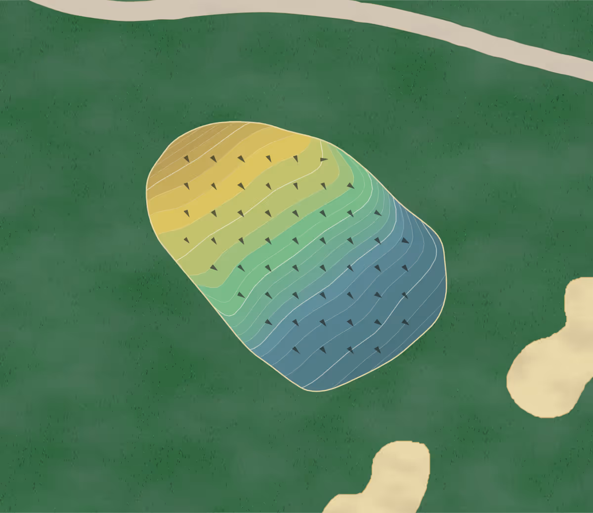 Green contour map of Portsmouth Elks in McDermott, Ohio — 246 elevation contours at a 3-inch interval with fall-line arrows, traced from 1-meter lidar