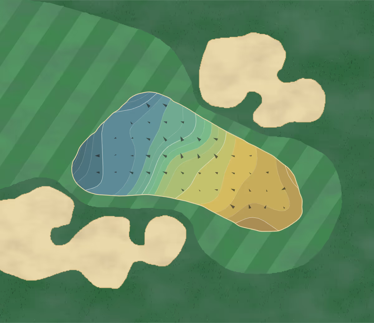 Green contour map of Poston Butte in Florence, Arizona — 204 elevation contours at a 3-inch interval with fall-line arrows, traced from 1-meter lidar