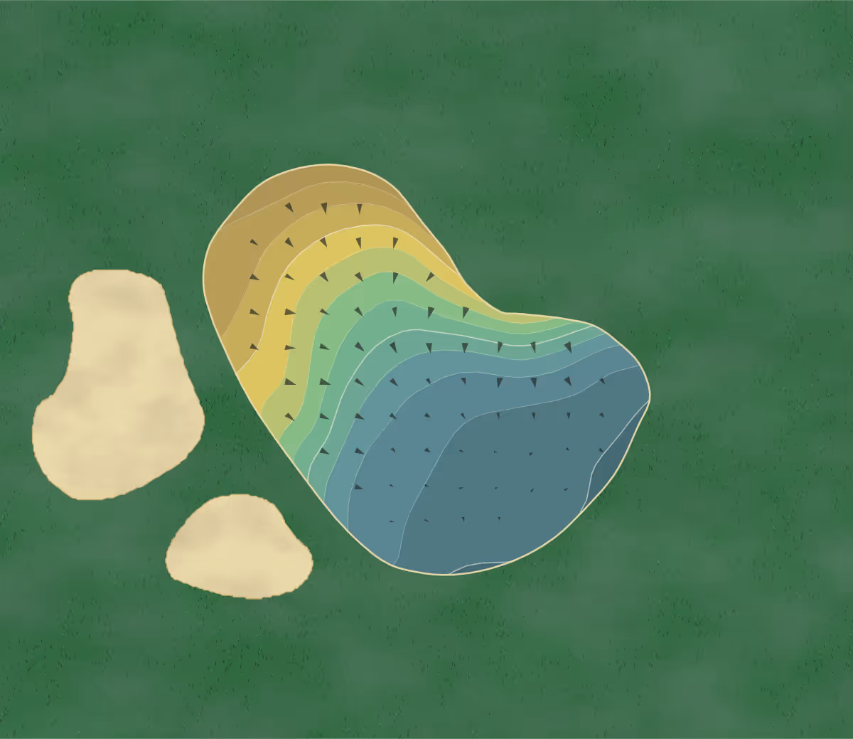 Green contour map of Pottawatomie in St. Charles, Illinois — 11 elevation contours at a 3-inch interval with fall-line arrows, traced from 1-meter lidar
