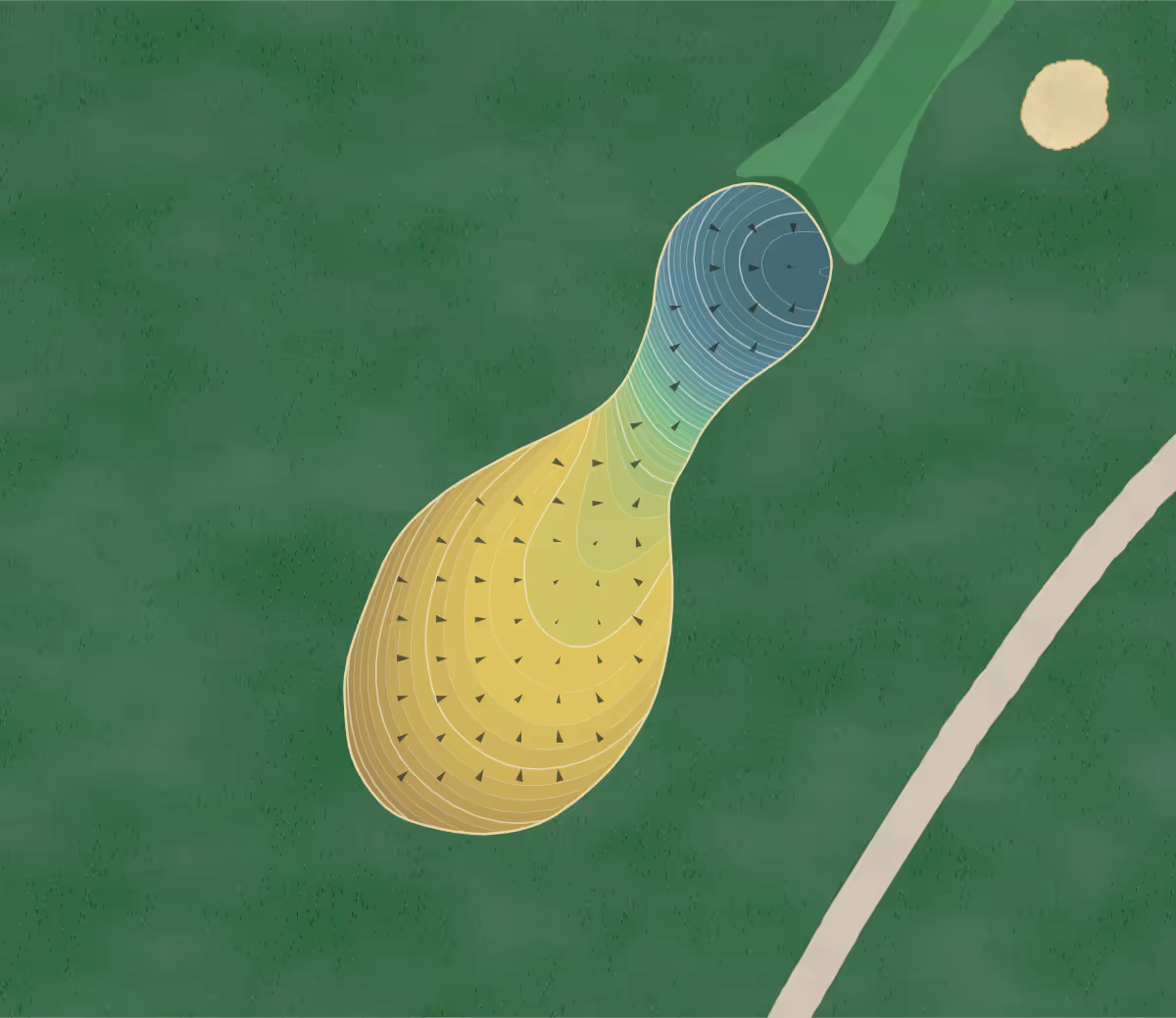 Green contour map of Pradera Club in Parker, Colorado — 327 elevation contours at a 3-inch interval with fall-line arrows, traced from 1-meter lidar