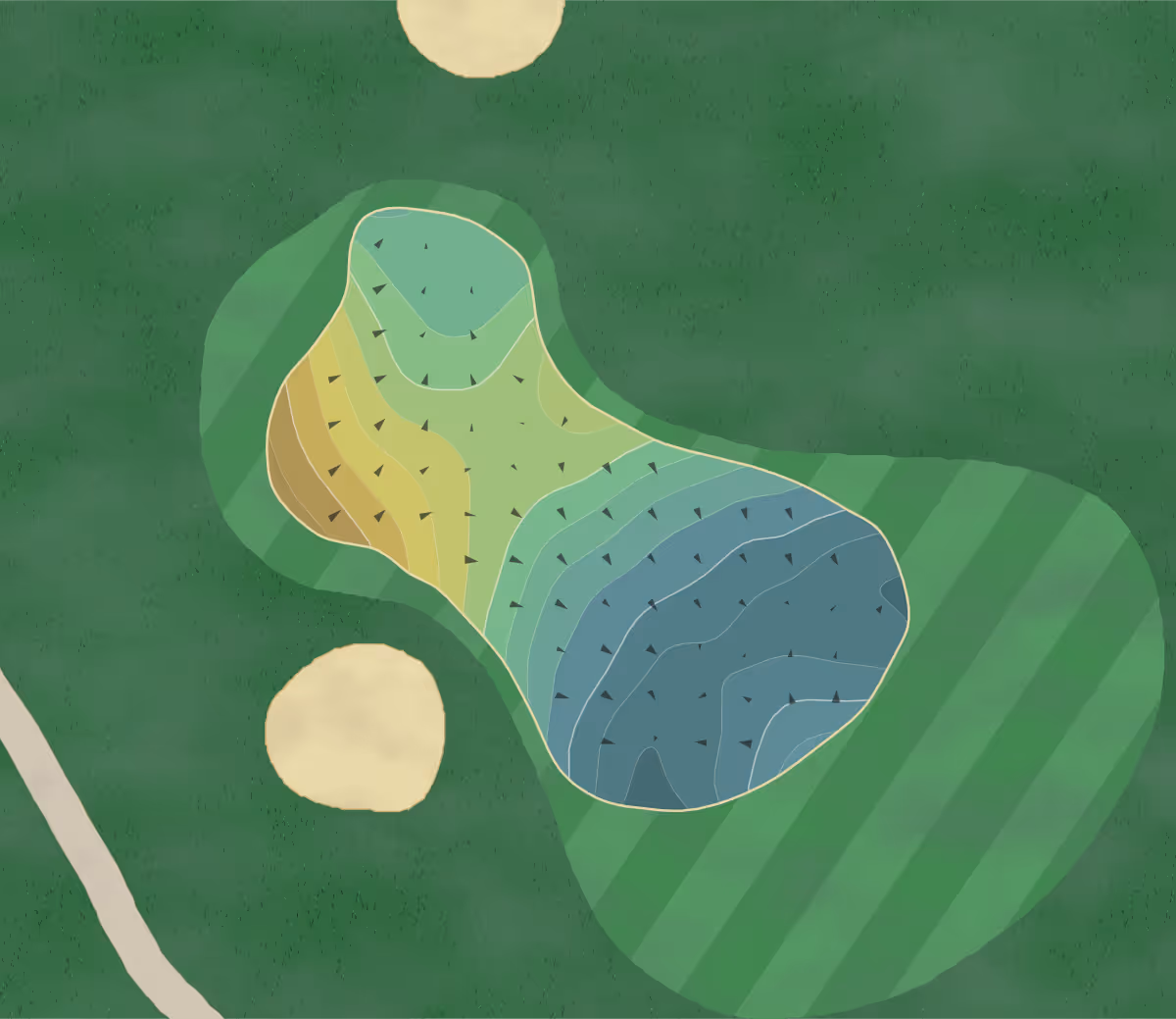 Green contour map of Prairie Highlands in Olathe, Kansas — 207 elevation contours at a 3-inch interval with fall-line arrows, traced from 1-meter lidar