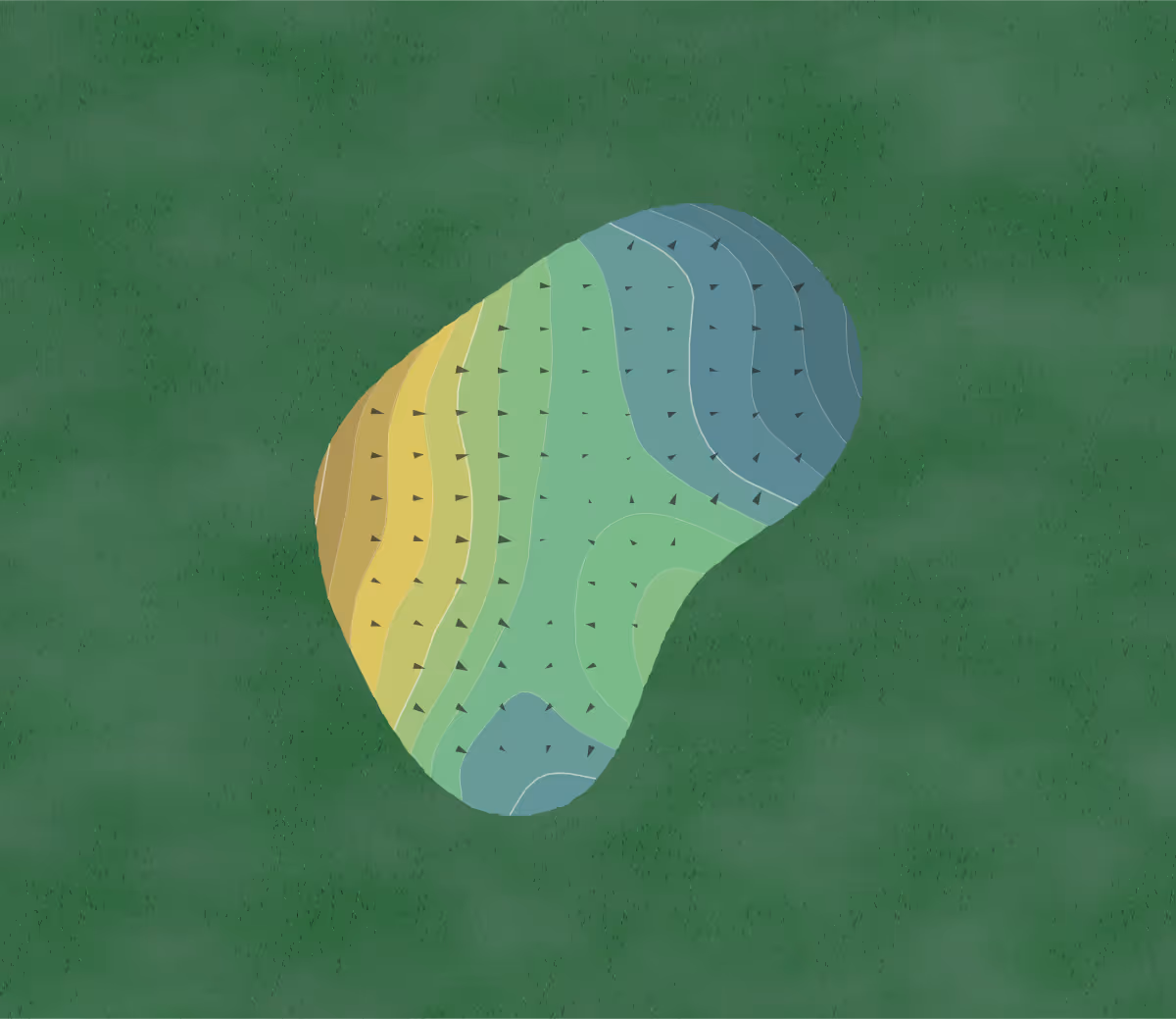 Green contour map of Prairie Isle in Prairie Grove, Illinois — 58 elevation contours at a 3-inch interval with fall-line arrows, traced from 1-meter lidar