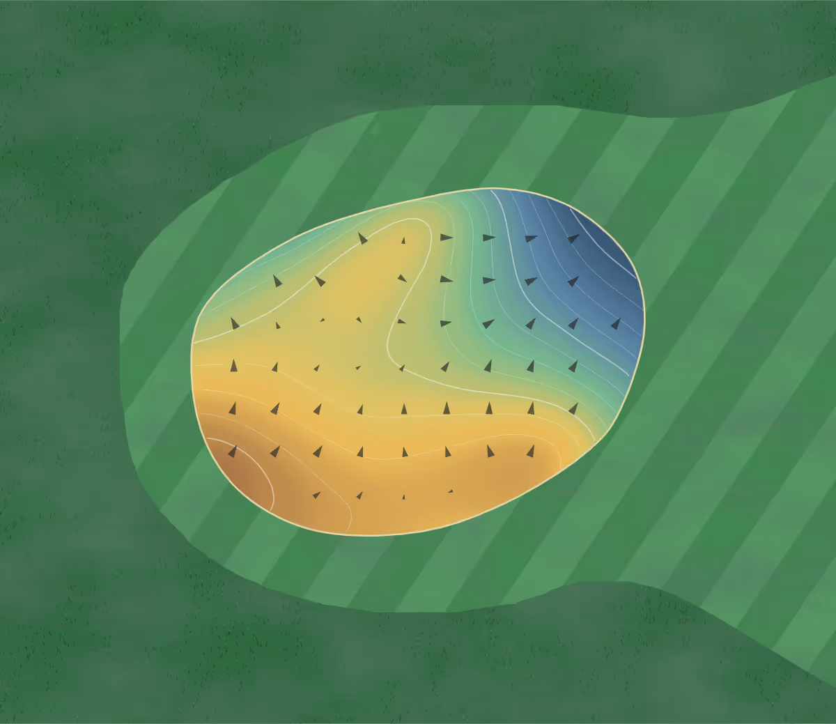 Green contour map of Prairie Pines in Burlington, Colorado: 97 elevation contours at a 3-inch interval with fall-line arrows, traced from 1-meter lidar