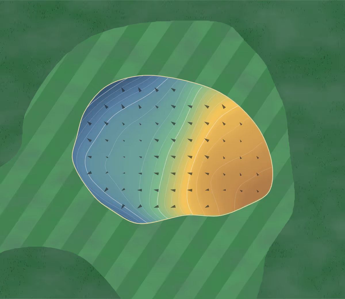 Green contour map of Prairie West in Weatherford, Oklahoma — 199 elevation contours at a 3-inch interval with fall-line arrows, traced from 1-meter lidar