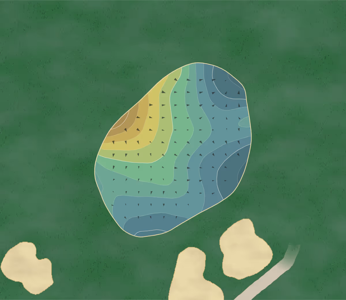 Green contour map of Prairie Winds in Watertown, South Dakota — 139 elevation contours at a 3-inch interval with fall-line arrows, traced from 1-meter lidar