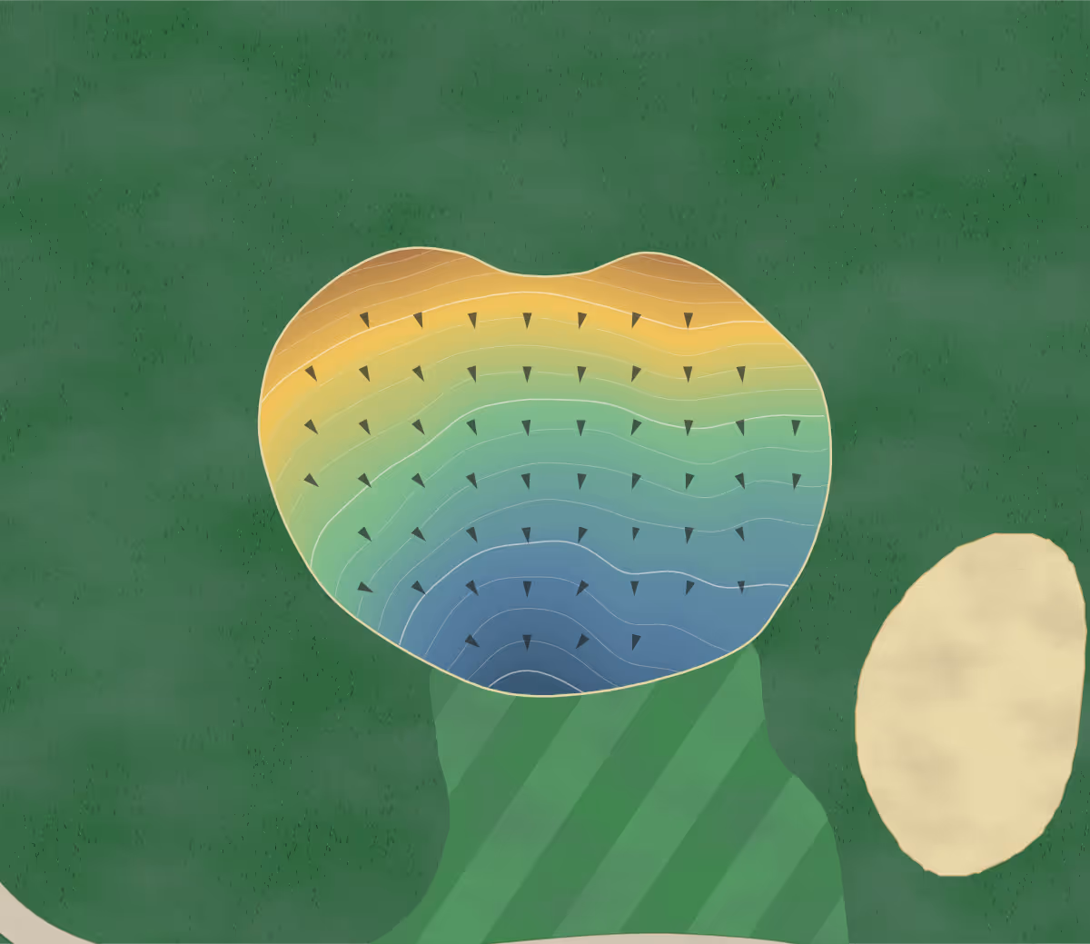 Green contour map of Prairies in Kalamazoo, Michigan — 148 elevation contours at a 3-inch interval with fall-line arrows, traced from 1-meter lidar
