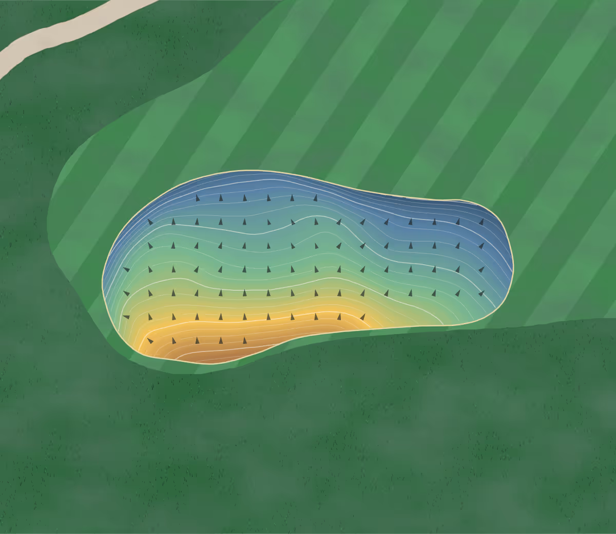 Green contour map of Prentiss in Prentiss, Mississippi — 99 elevation contours at a 3-inch interval with fall-line arrows, traced from 1-meter lidar
