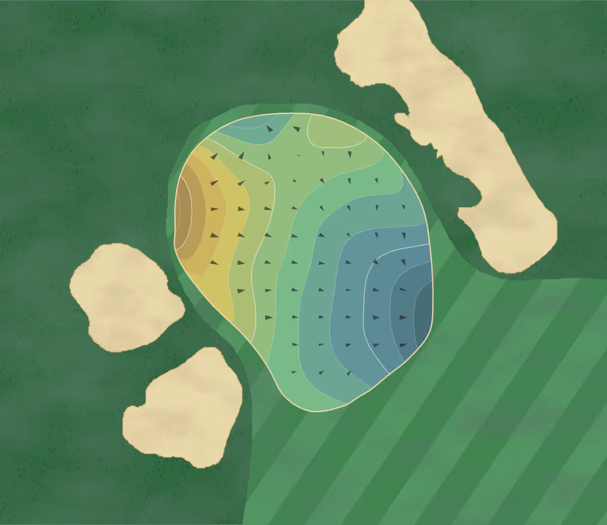 Green contour map of Preston Trail in Dallas, Texas — 227 elevation contours at a 3-inch interval with fall-line arrows, traced from 1-meter lidar