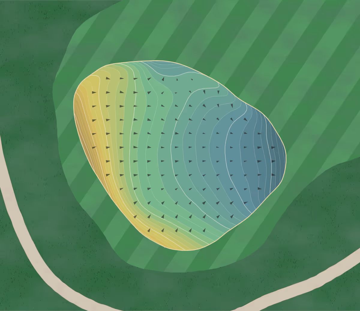 Green contour map of Primm Valley in Nipton, Nevada — 345 elevation contours at a 3-inch interval with fall-line arrows, traced from 1-meter lidar