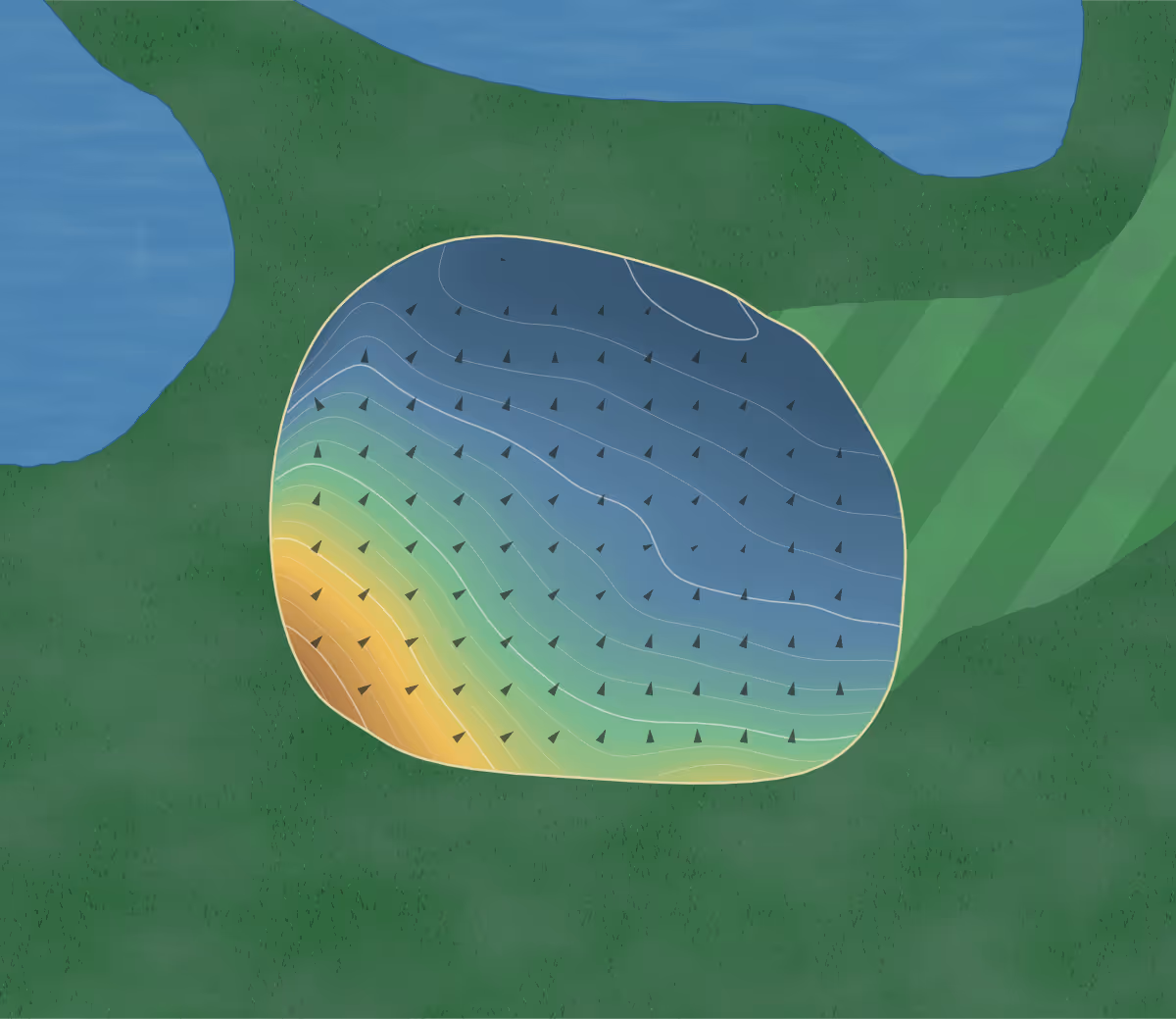 Green contour map of Princeton in Princeton, Minnesota: 145 elevation contours at a 3-inch interval with fall-line arrows, traced from 1-meter lidar