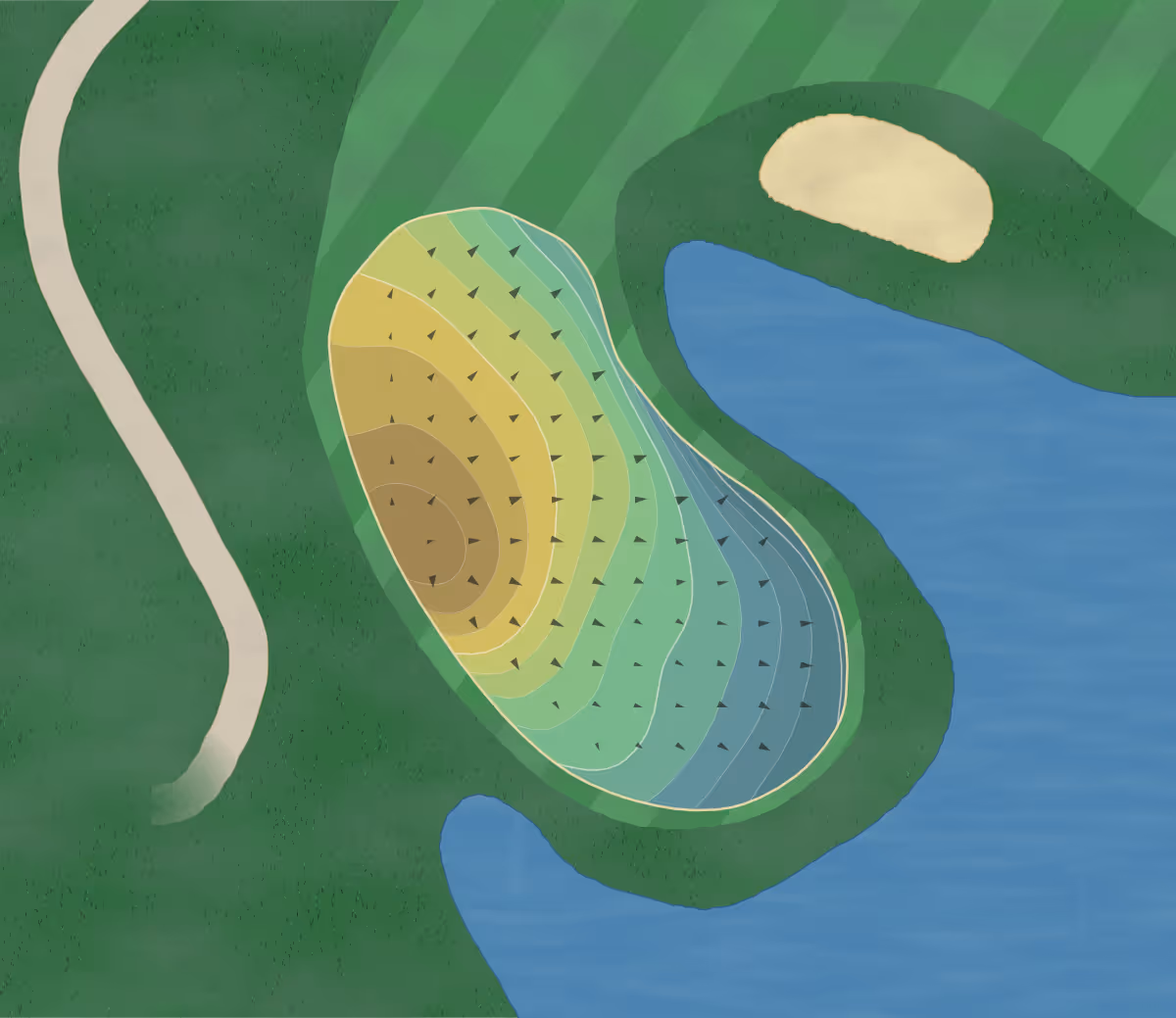Green contour map of Princeton Valley in Eau Claire, Wisconsin — 75 elevation contours at a 3-inch interval with fall-line arrows, traced from 1-meter lidar