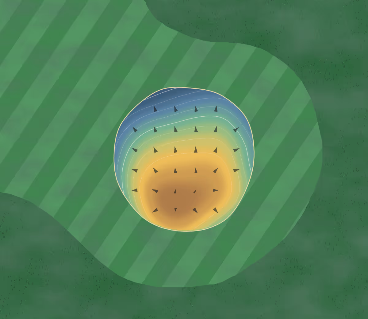 Green contour map of Protection in Protection, Kansas: 47 elevation contours at a 3-inch interval with fall-line arrows, traced from 1-meter lidar