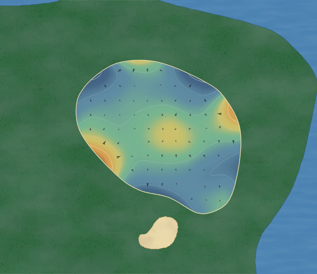 Green contour map of Pueblo El Mirage in El Mirage, Arizona: 162 elevation contours at a 3-inch interval with fall-line arrows, traced from 1-meter lidar