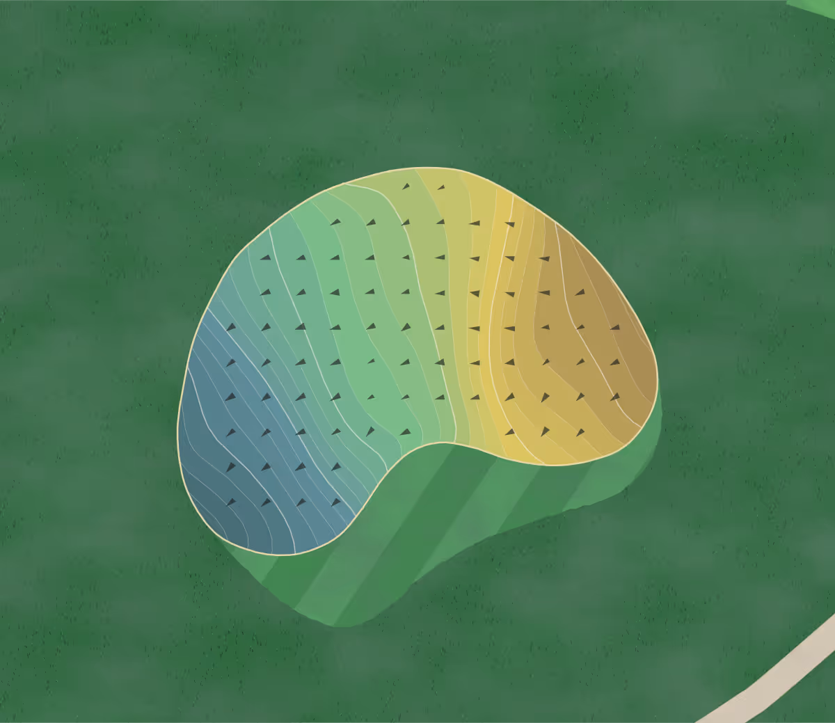 Green contour map of Purpoodock GC in Cape Elizabeth, Maine — 218 elevation contours at a 3-inch interval with fall-line arrows, traced from 1-meter lidar