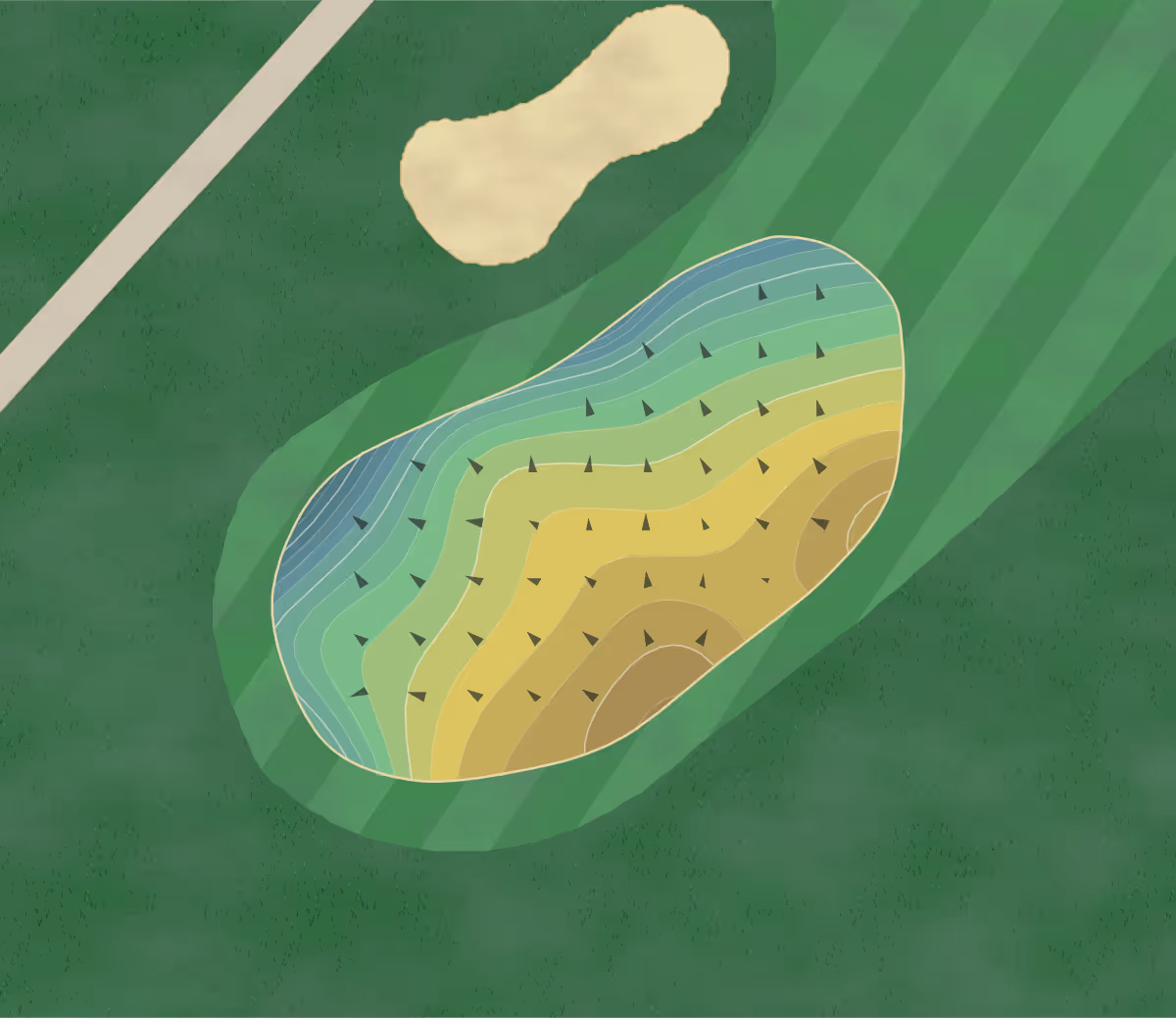 Green contour map of Pusch Ridge in Tucson, Arizona — 31 elevation contours at a 3-inch interval with fall-line arrows, traced from 1-meter lidar