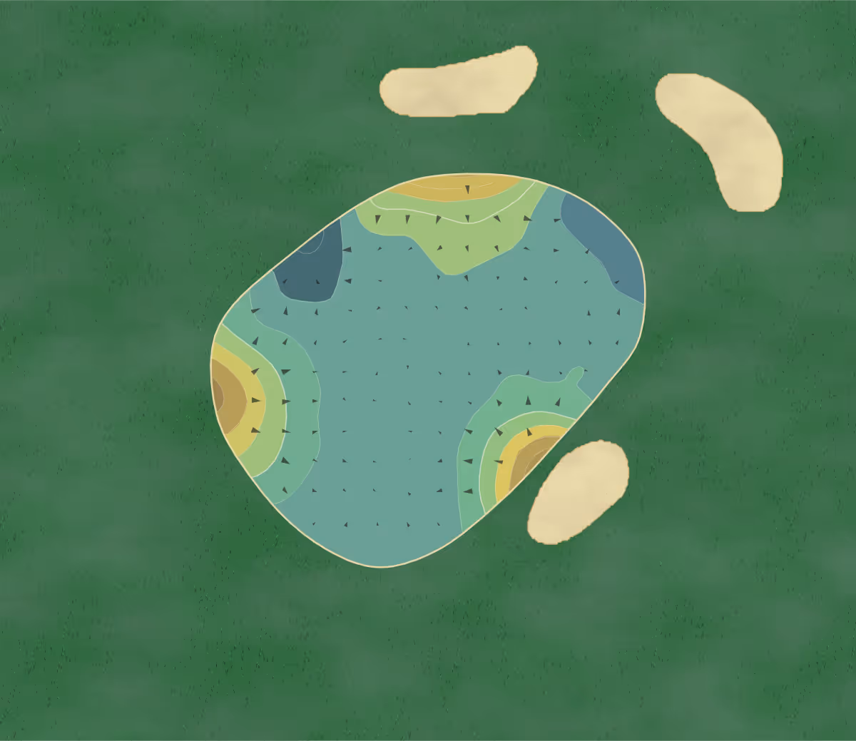 Green contour map of Pwllheli in Gwynnedd, Wales — 122 elevation contours at a 8-centimeter interval with fall-line arrows, traced from 1-meter lidar