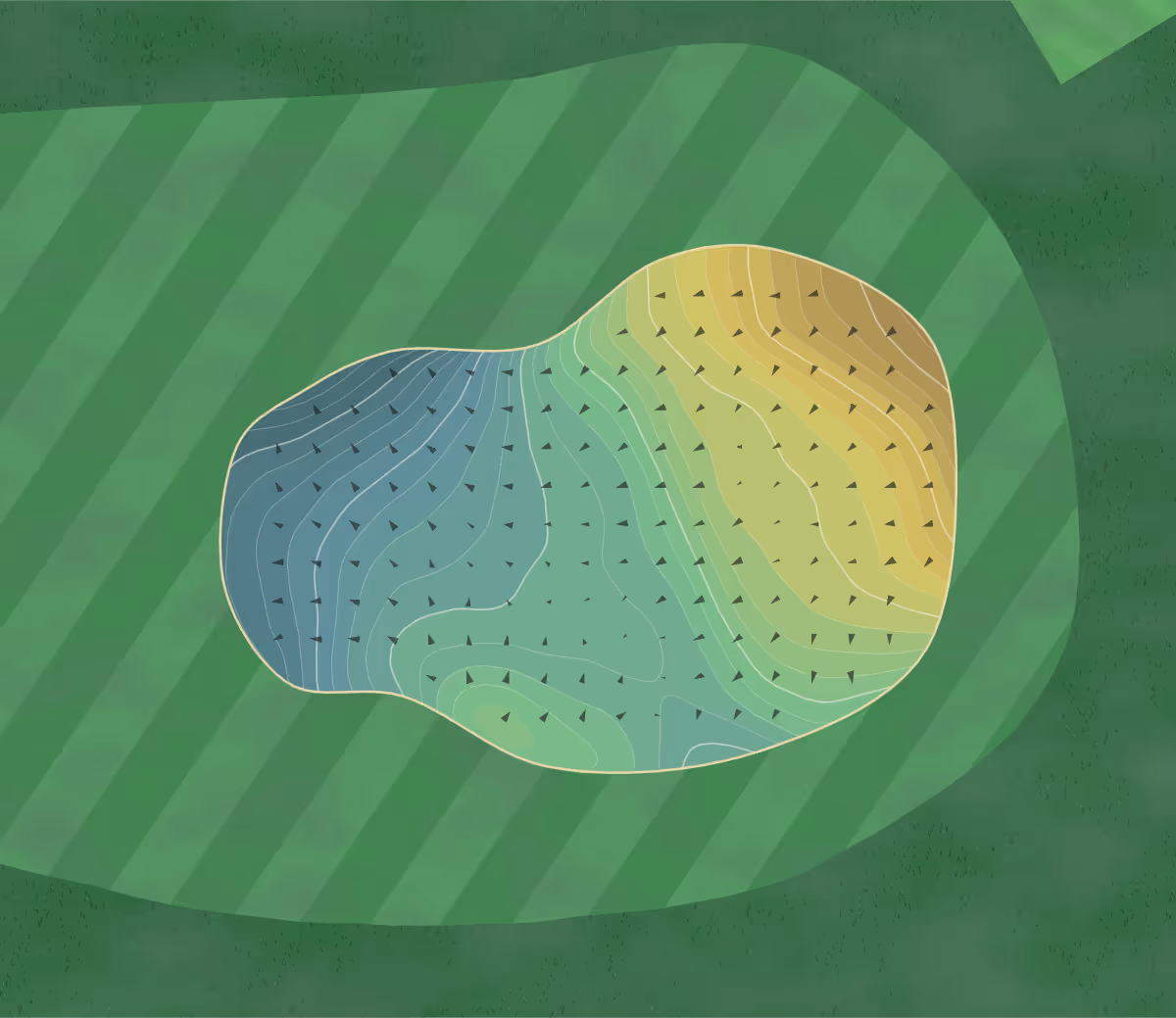 Green contour map of Pyle & Kenfig in Bridgend, Wales — 287 elevation contours at a 8-centimeter interval with fall-line arrows, traced from 1-meter lidar