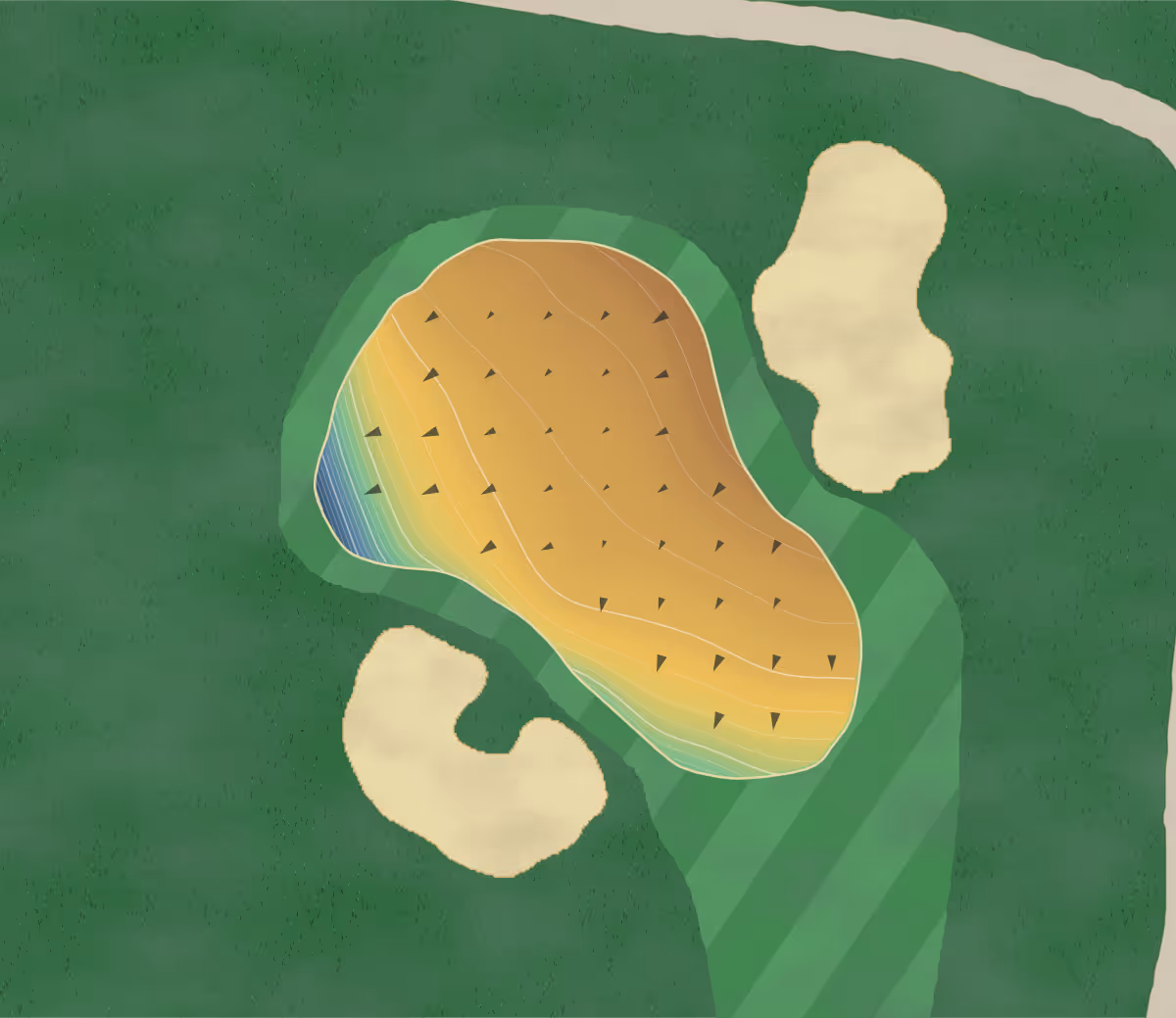 Green contour map of Pymble in Pymble, Australia — 222 elevation contours at a 8-centimeter interval with fall-line arrows, traced from 1-meter lidar