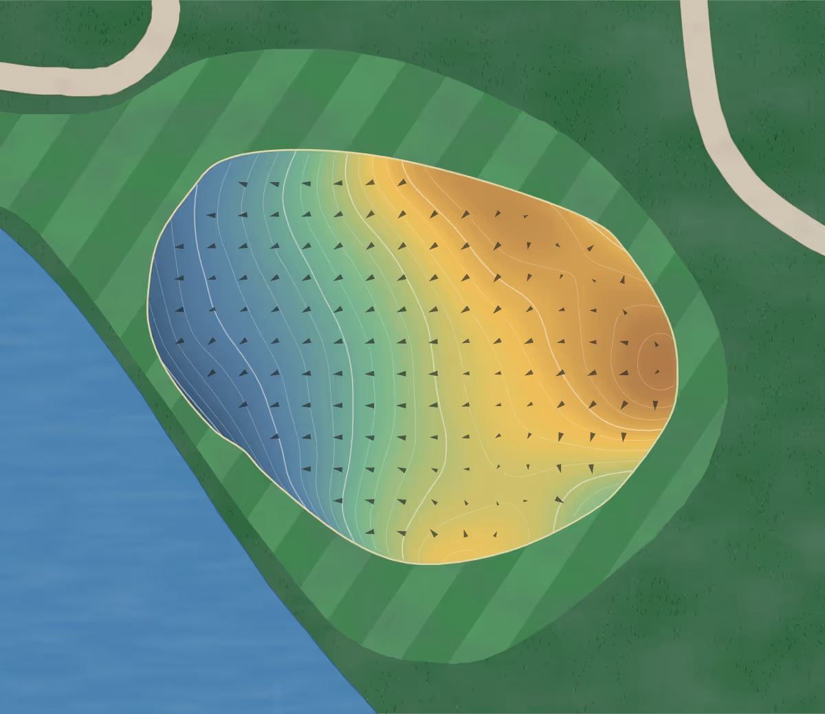 Green contour map of Quail Creek in Robinson, Illinois — 178 elevation contours at a 3-inch interval with fall-line arrows, traced from 1-meter lidar