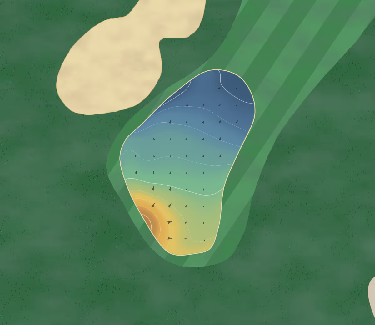 Green contour map of Quail Creek in Green Valley, Arizona — 60 elevation contours at a 3-inch interval with fall-line arrows, traced from 1-meter lidar