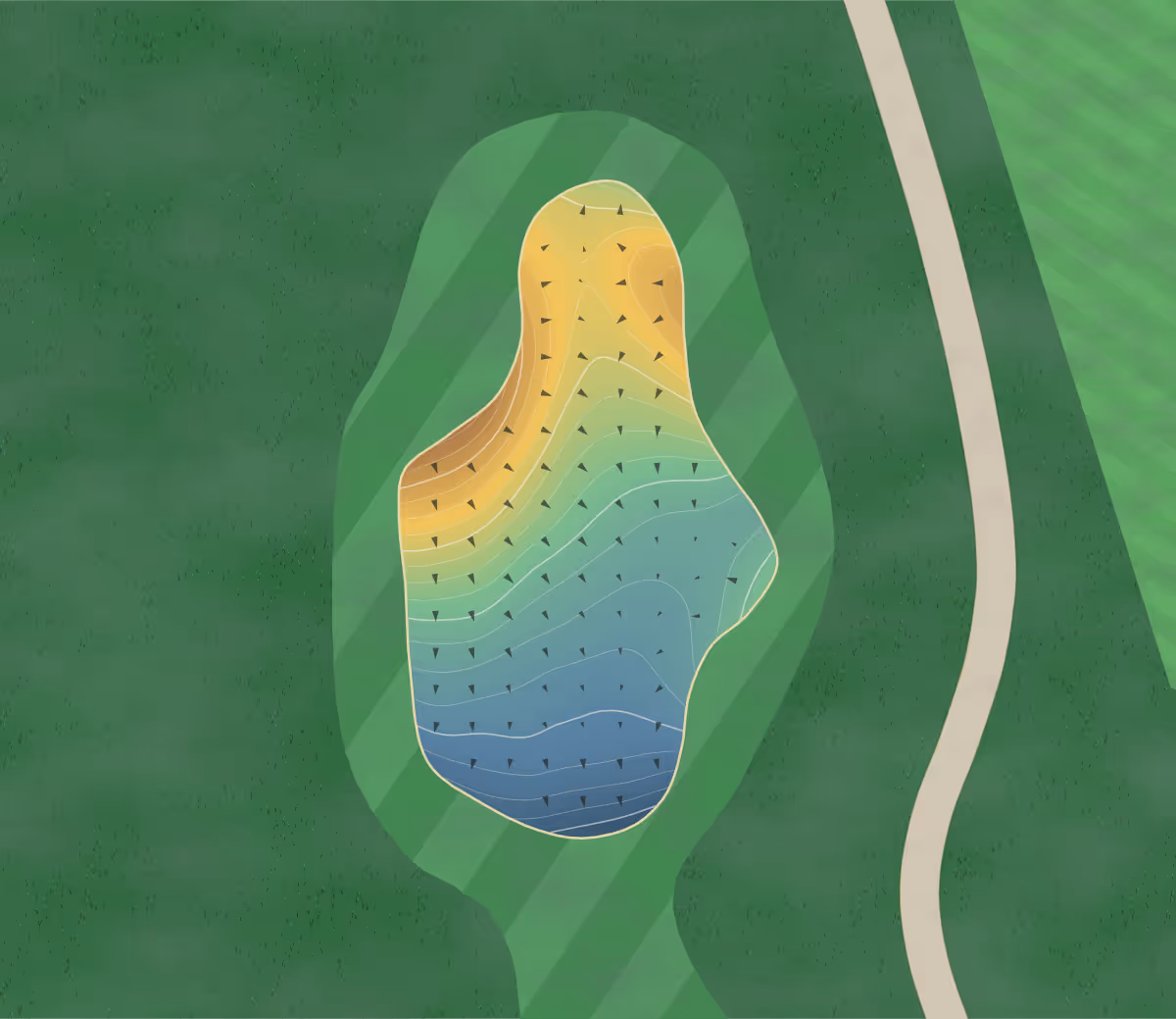 Green contour map of Quail Creek in Norwalk, Iowa — 125 elevation contours at a 3-inch interval with fall-line arrows, traced from 1-meter lidar