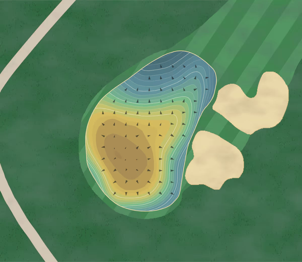 Green contour map of Quail Hollow in Charlotte, North Carolina — 345 elevation contours at a 3-inch interval with fall-line arrows, traced from 1-meter lidar