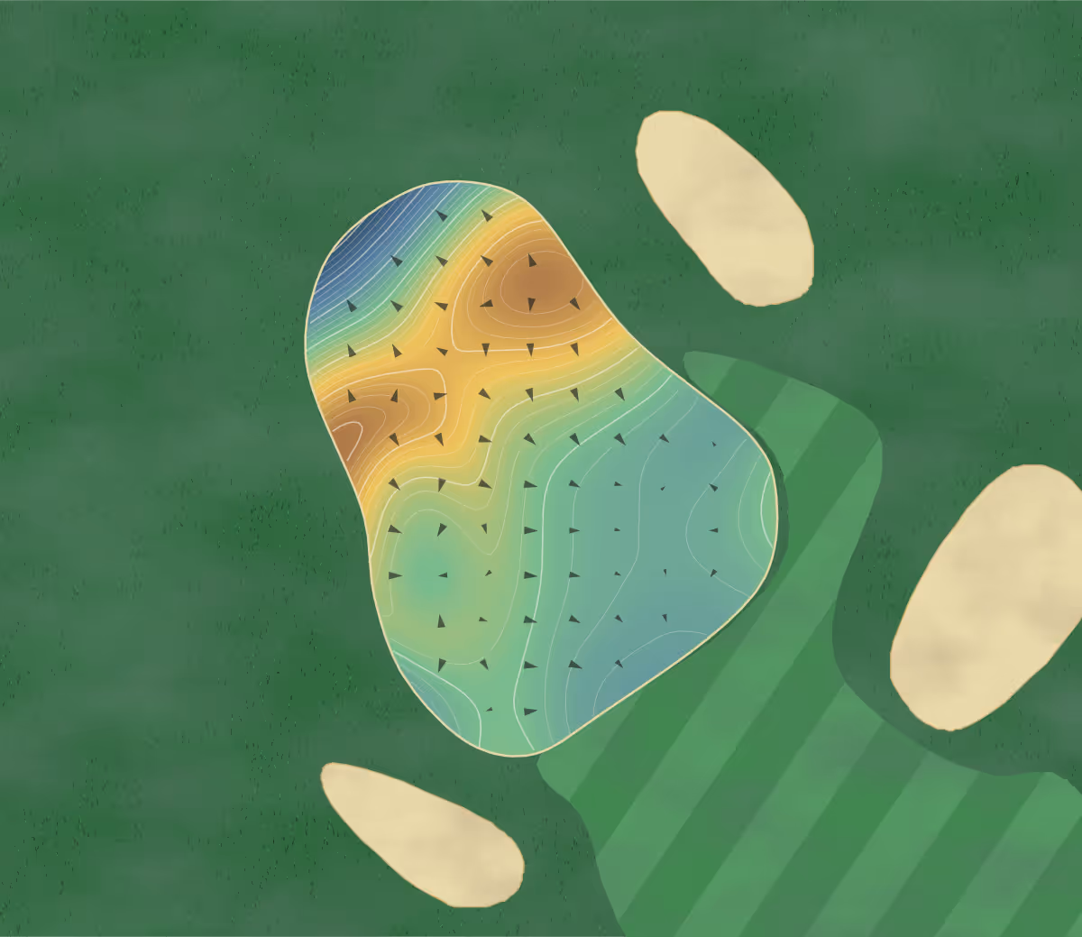 Green contour map of Quail Ridge South in Boynton Beach, Florida: 352 elevation contours at a 3-inch interval with fall-line arrows, traced from 1-meter lidar