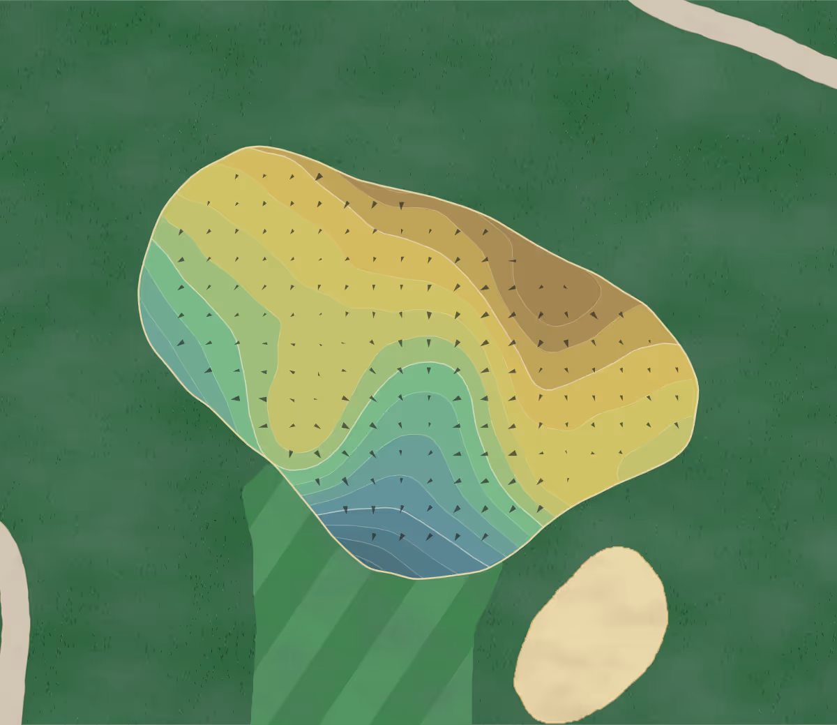Green contour map of Quail Ridge in ADA, Michigan — 203 elevation contours at a 3-inch interval with fall-line arrows, traced from 1-meter lidar