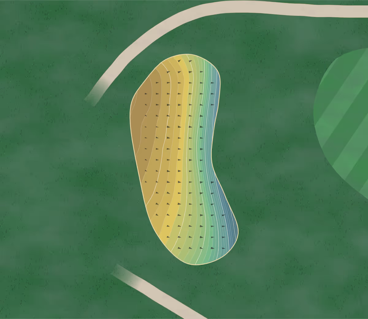Green contour map of Quail Run in Neola, Iowa — 144 elevation contours at a 3-inch interval with fall-line arrows, traced from 1-meter lidar