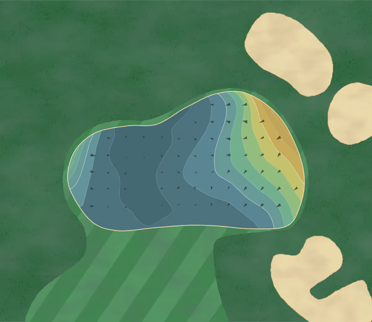 Green contour map of Quail West in Naples, Florida — 9 elevation contours at a 3-inch interval with fall-line arrows, traced from 1-meter lidar