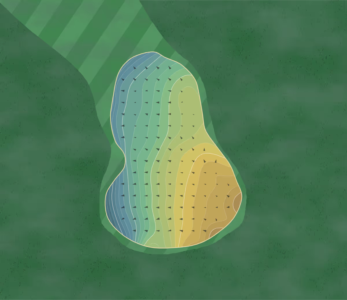 Green contour map of Quailwood Greens in Dewey, Arizona — 253 elevation contours at a 3-inch interval with fall-line arrows, traced from 1-meter lidar